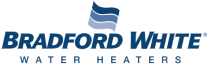 Bradford White Water Heaters logo featuring blue wavy lines above the company name.