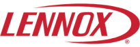 The image shows the Lennox logo featuring the word "LENNOX" in bold red capital letters with a curved line.
