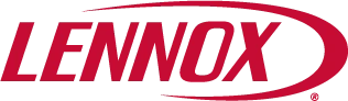 Lennox logo in bold red letters with a red curved line partially encircling the text on a transparent background.