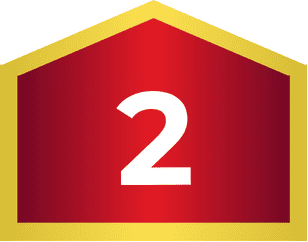 A red pentagonal badge with a gold border and a large white number 2 in the center.
