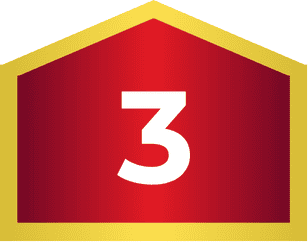 A gold-bordered red shield shape with the white number 3 in the center.